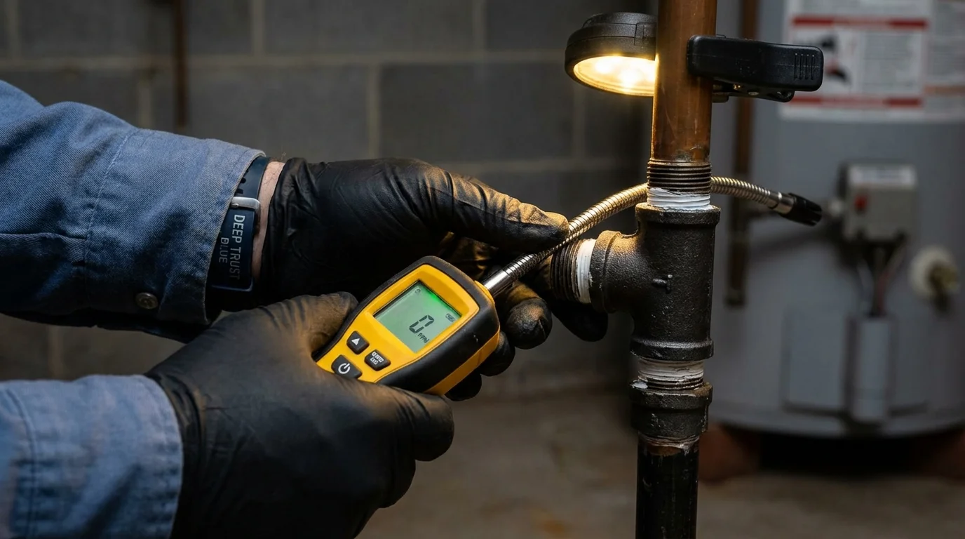 Gas leak detection with electronic sniffer by Johns Plumbing LLC in Sesser