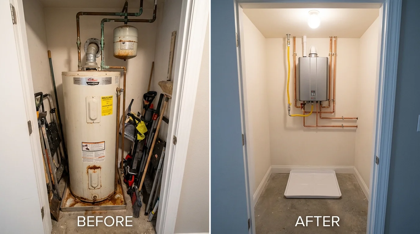 Tank water heater versus wall-mounted tankless unit comparison for Sesser, IL homeowners