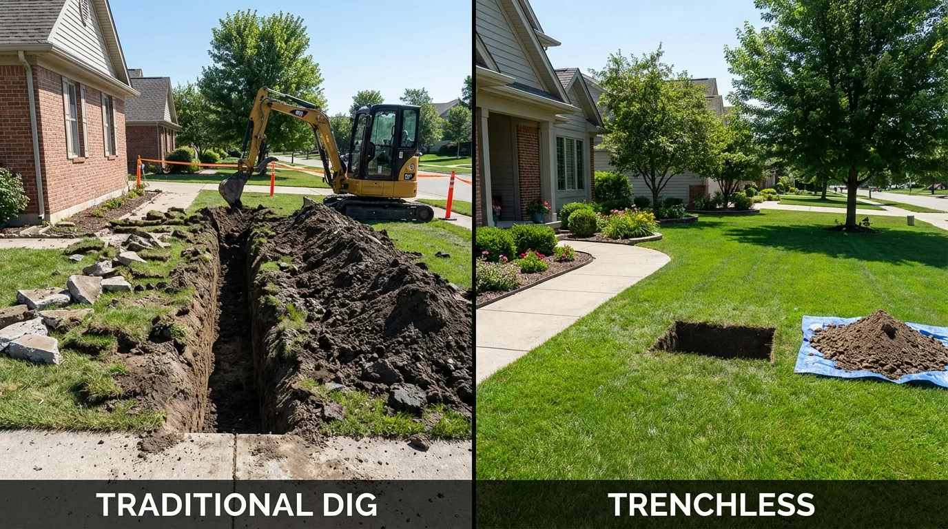 Trenchless sewer repair with minimal yard damage versus traditional excavation in Sesser, IL